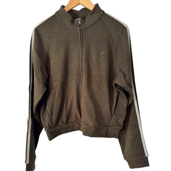 NWOT Halara Ribbed Stand Collar Long Sleeve Zipper Jacket Chestnut Stripe Large - Picture 4 of 9